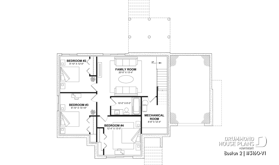 Finished basement (Optional $) - Luxury bungalow house plan with garage and potential for 4 bedrooms, cathedral ceiling, and private suite - Boston 2