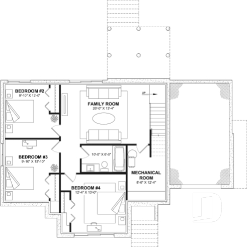 Finished basement (Optional $) - Luxury bungalow house plan with garage and potential for 4 bedrooms, cathedral ceiling, and private suite - Boston 2