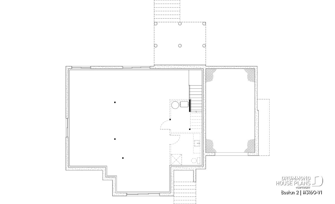 Unfinished basement - Luxury bungalow house plan with garage and potential for 4 bedrooms, cathedral ceiling, and private suite - Boston 2