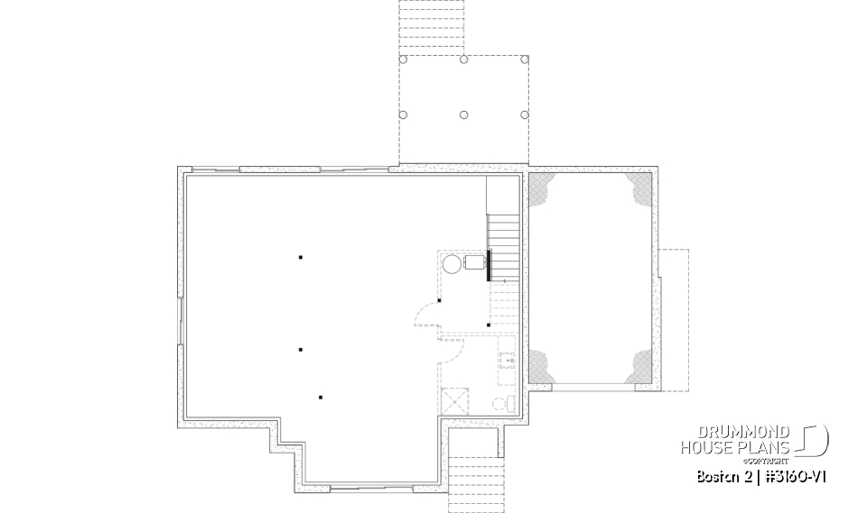 Unfinished basement - Luxury bungalow house plan with garage and potential for 4 bedrooms, cathedral ceiling, and private suite - Boston 2