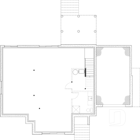 Unfinished basement - Luxury bungalow house plan with garage and potential for 4 bedrooms, cathedral ceiling, and private suite - Boston 2