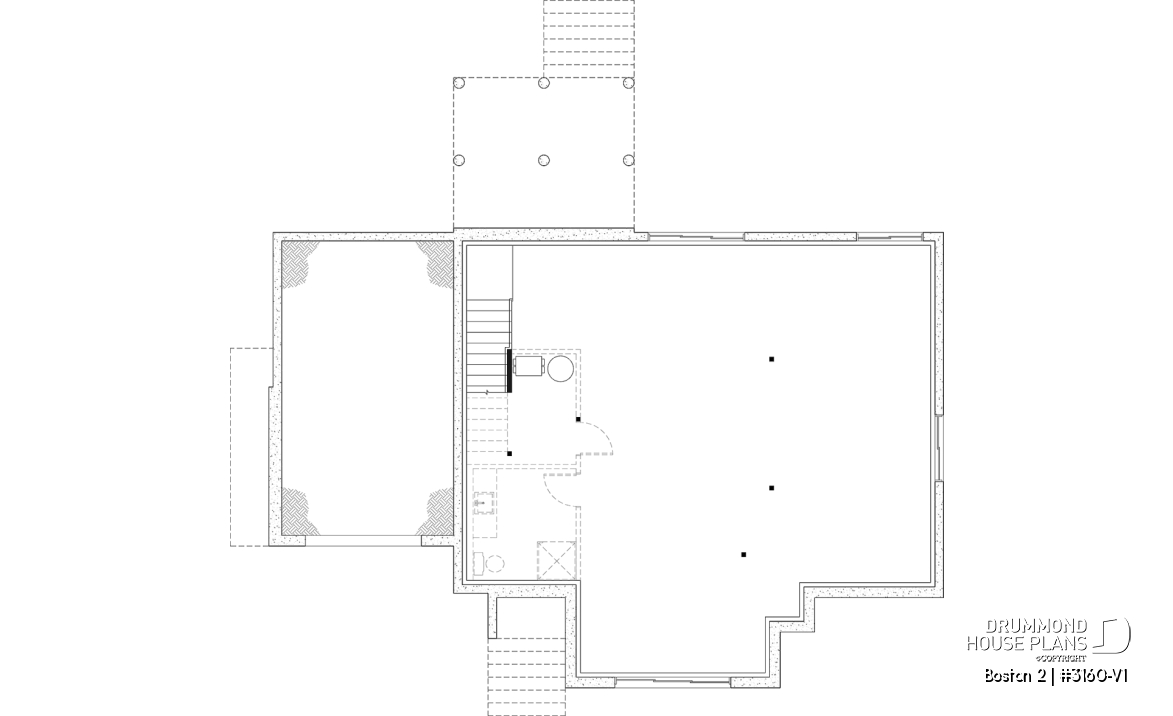 Unfinished basement - Luxury bungalow house plan with garage and potential for 4 bedrooms, cathedral ceiling, and private suite - Boston 2