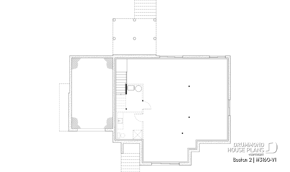 Unfinished basement - Luxury bungalow house plan with garage and potential for 4 bedrooms, cathedral ceiling, and private suite - Boston 2