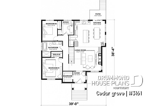 1st level - Single-story home model, 2 to 4 bedrooms, office, pantry, mudroom, optionnel finished basement ($) - Cedar grove