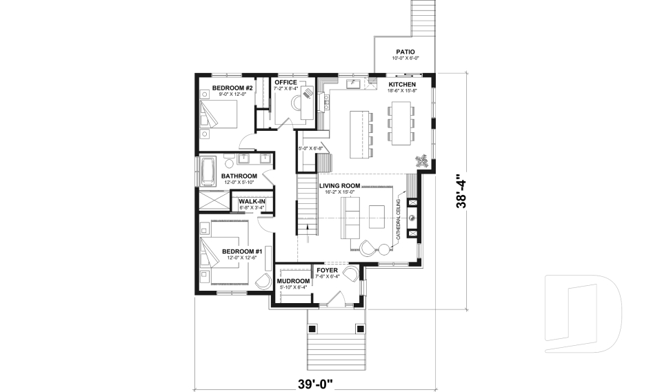 1st level - Single-story home model, 2 to 4 bedrooms, office, pantry, mudroom, optionnel finished basement ($) - Cedar grove