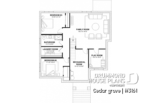 Finished basement - Single-story home model, 2 to 4 bedrooms, office, pantry, mudroom, optionnel finished basement ($) - Cedar grove