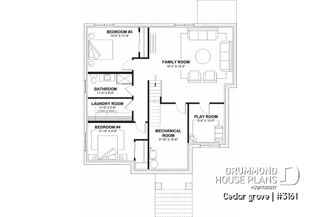 Finished basement - Single-story home model, 2 to 4 bedrooms, office, pantry, mudroom, optionnel finished basement ($) - Cedar grove