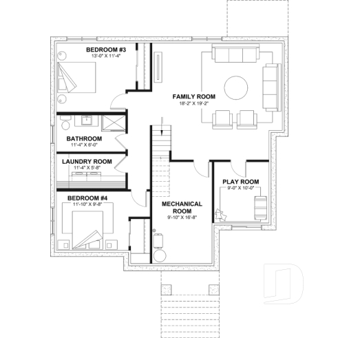 Finished basement (Optional $) - Single-story home model, 2 to 4 bedrooms, office, pantry, mudroom, optionnel finished basement ($) - Cedar grove