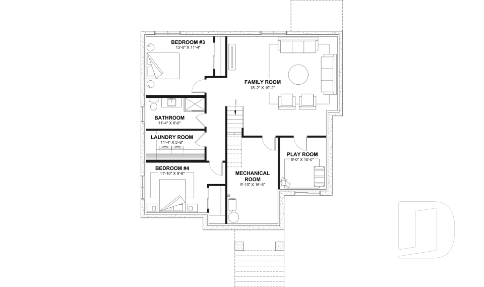 Finished basement (Optional $) - Single-story home model, 2 to 4 bedrooms, office, pantry, mudroom, optionnel finished basement ($) - Cedar grove