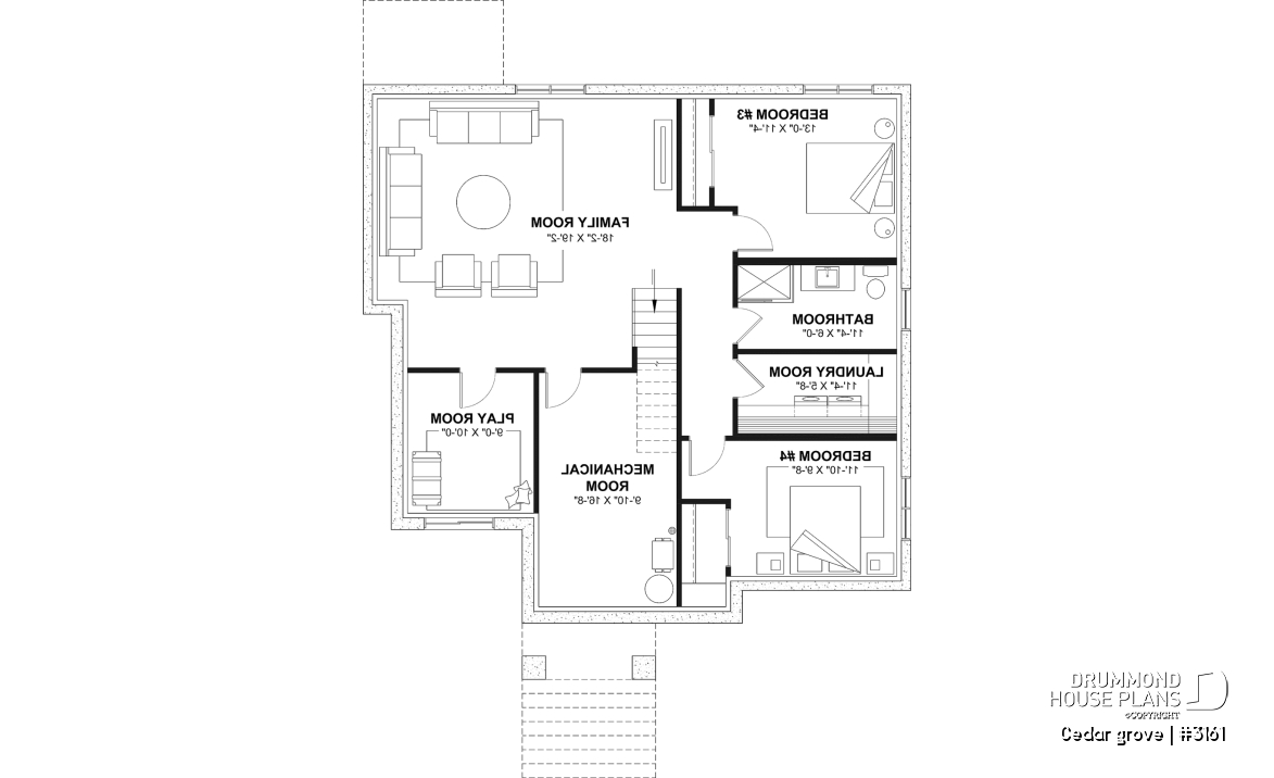 Finished basement (Optional $) - Single-story home model, 2 to 4 bedrooms, office, pantry, mudroom, optionnel finished basement ($) - Cedar grove
