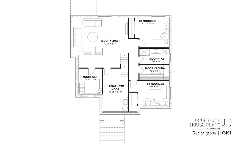 Finished basement (Optional $) - Single-story home model, 2 to 4 bedrooms, office, pantry, mudroom, optionnel finished basement ($) - Cedar grove