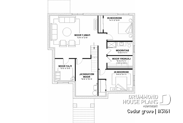 Finished basement - Single-story home model, 2 to 4 bedrooms, office, pantry, mudroom, optionnel finished basement ($) - Cedar grove