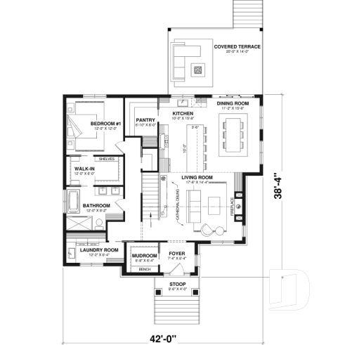1st level - Modern small farmhouse with open concept, main floor master suite, cathedral ceiling & opt. finished basement - Cedar Grove 2