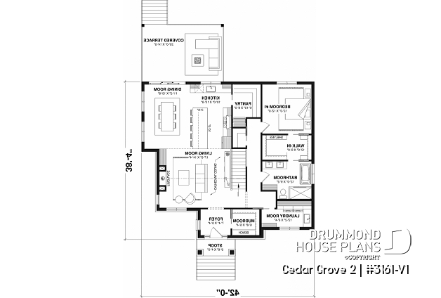 1st level - Modern small farmhouse with open concept, cathedral ceiling and optional finished basement - Cedar Grove 2
