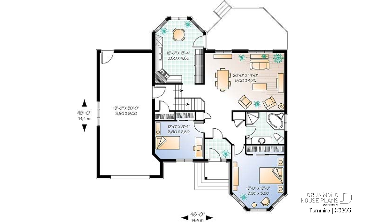 1st level - Victorian inspired ranch style house plan with spacious garage and 2 bedrooms - Turnmire