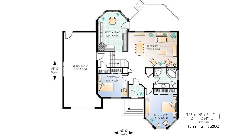 1st level - Victorian inspired ranch style house plan with spacious garage and 2 bedrooms - Turnmire