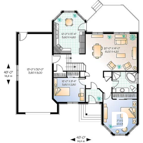 1st level - Victorian inspired ranch style house plan with spacious garage and 2 bedrooms - Turnmire
