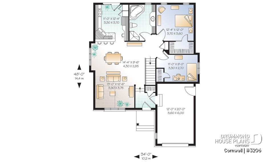 1st level - Stylish one-story house plan, great master bedroom w/ walk-in, nice dining/living area with cathedral ceiling - Cornwell