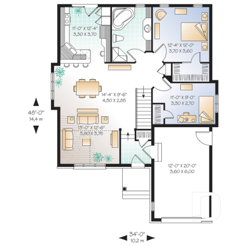 1st level - Stylish one-story house plan, great master bedroom w/ walk-in, nice dining/living area with cathedral ceiling - Cornwell