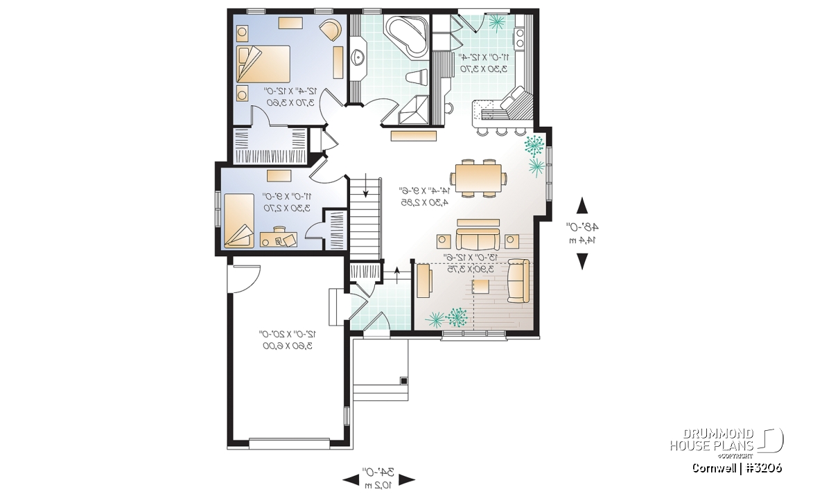1st level - Stylish one-story house plan, great master bedroom w/ walk-in, nice dining/living area with cathedral ceiling - Cornwell