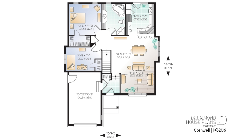 1st level - Stylish one-story house plan, great master bedroom w/ walk-in, nice dining/living area with cathedral ceiling - Cornwell