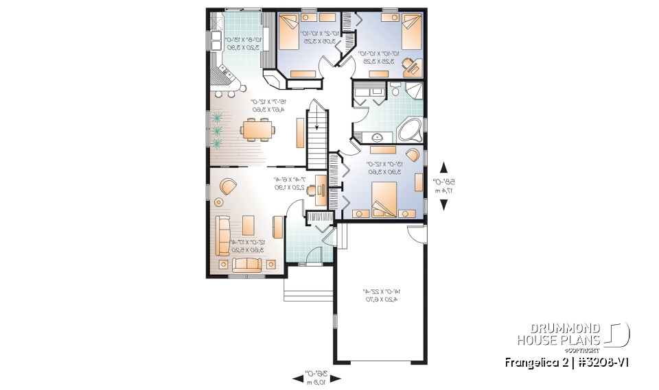 1st level - Single storey with 3 large bedrooms and a spacious living room, office corner, pantry, house plan with garage - Frangelica 2