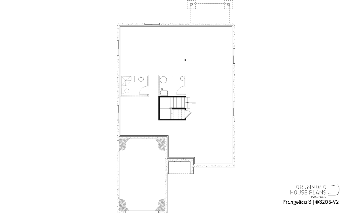 Basement - Craftsman house plan, master suite, 2 bedroom, huge kitchen, mud room, fireplace small farmhouse with garage - Frangelica 3