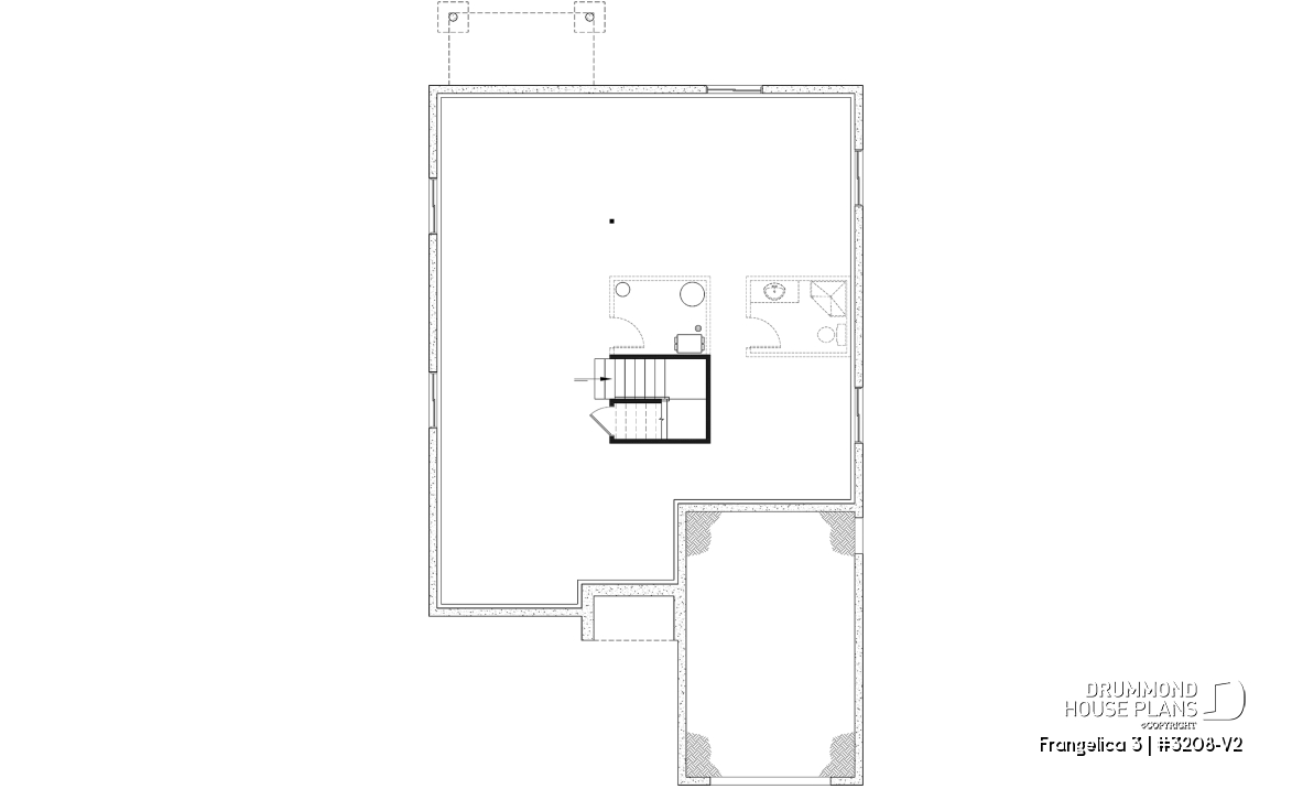 Basement - Craftsman house plan, master suite, 2 bedroom, huge kitchen, mud room, fireplace small farmhouse with garage - Frangelica 3