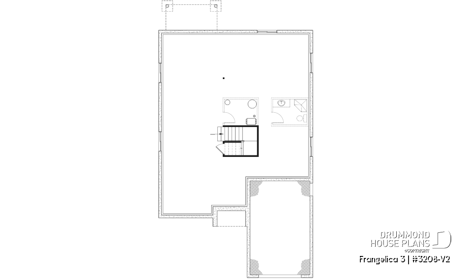 Basement - Craftsman house plan, master suite, 2 bedroom, huge kitchen, mud room, fireplace small farmhouse with garage - Frangelica 3