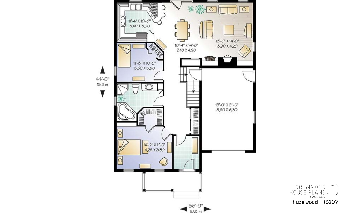 1st level - One-car garage ranch style bungalow, 2 bedrooms, kitchen,  dining and living room at the back of the house - Hazelwood