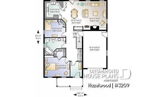 1st level - One-car garage ranch style bungalow, 2 bedrooms, kitchen,  dining and living room at the back of the house - Hazelwood