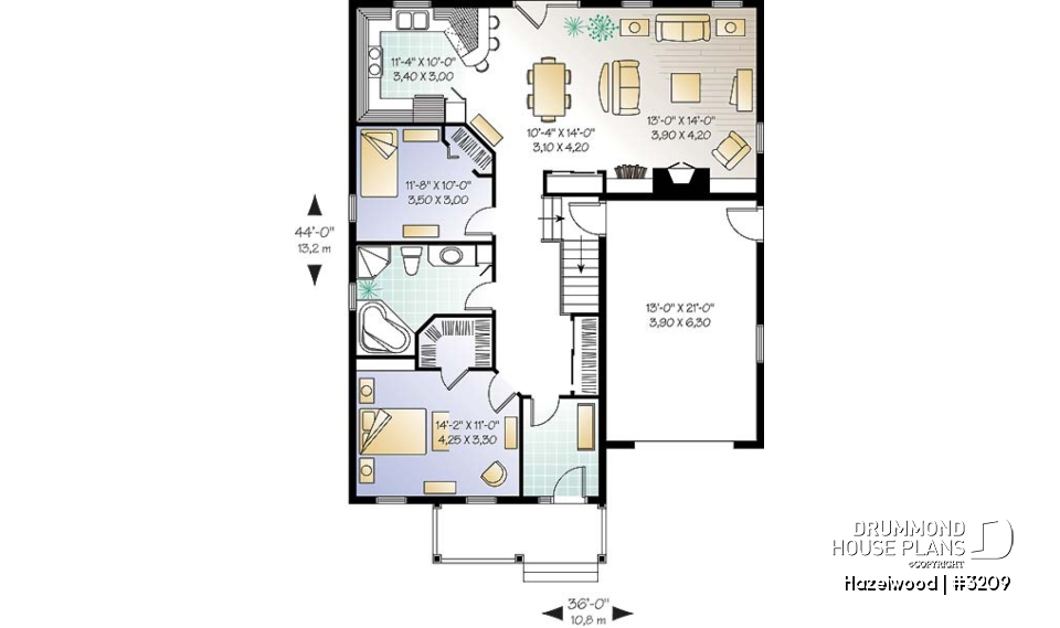 1st level - One-car garage ranch style bungalow, 2 bedrooms, kitchen,  dining and living room at the back of the house - Hazelwood