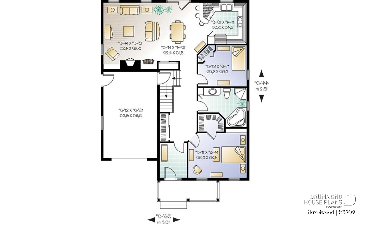 1st level - One-car garage ranch style bungalow, 2 bedrooms, kitchen,  dining and living room at the back of the house - Hazelwood