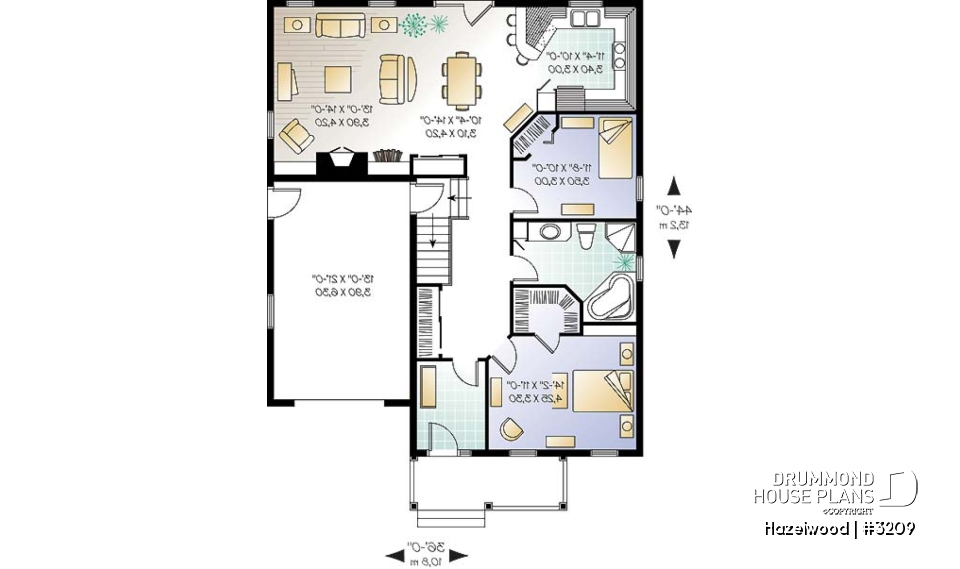 1st level - One-car garage ranch style bungalow, 2 bedrooms, kitchen,  dining and living room at the back of the house - Hazelwood