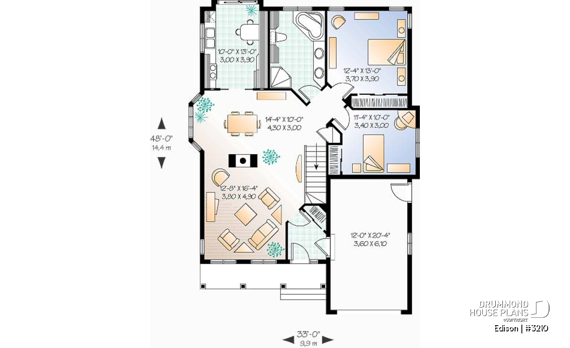 1st level - Affordable traditional ranch bungalow, 2 bedrooms, lots of natural light, garage, good starter house plan - Edison