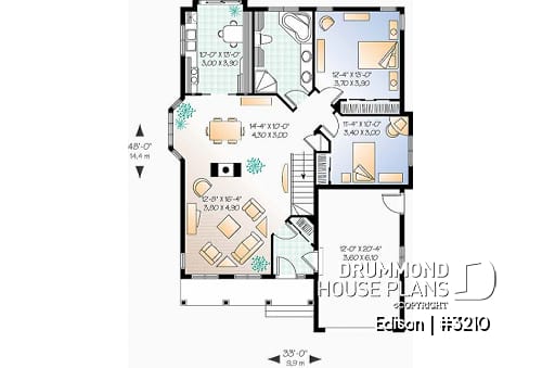 1st level - Affordable traditional ranch bungalow, 2 bedrooms, lots of natural light, garage, good starter house plan - Edison