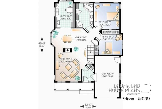 1st level - Affordable traditional ranch bungalow, 2 bedrooms, lots of natural light, garage, good starter house plan - Edison