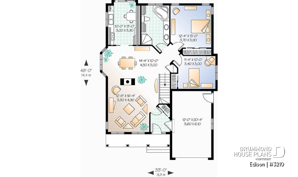 1st level - Affordable traditional ranch bungalow, 2 bedrooms, lots of natural light, garage, good starter house plan - Edison