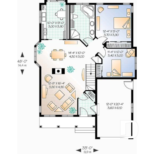 1st level - Affordable traditional ranch bungalow, 2 bedrooms, lots of natural light, garage, good starter house plan - Edison