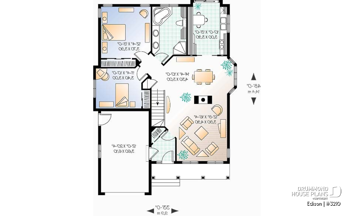 1st level - Affordable traditional ranch bungalow, 2 bedrooms, lots of natural light, garage, good starter house plan - Edison