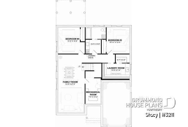Finished basement - Single-Story Country House Plan with Single Garage, Cathedral Ceiling and Bright Open Living - Stacy
