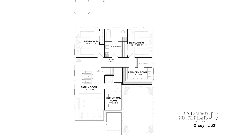 Finished basement - Single-Story Country House Plan with Single Garage, Cathedral Ceiling and Bright Open Living - Stacy