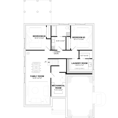 Finished basement (Optional $) - Single-Story House Plan with Garage, 2 bedrooms on main floor, optional finished basement - Stacy
