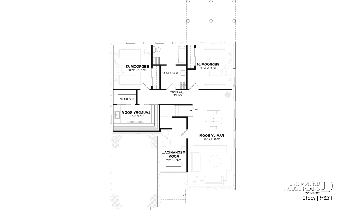 Finished basement (Optional $) - Single-Story House Plan with Garage, 2 bedrooms on main floor, optional finished basement - Stacy