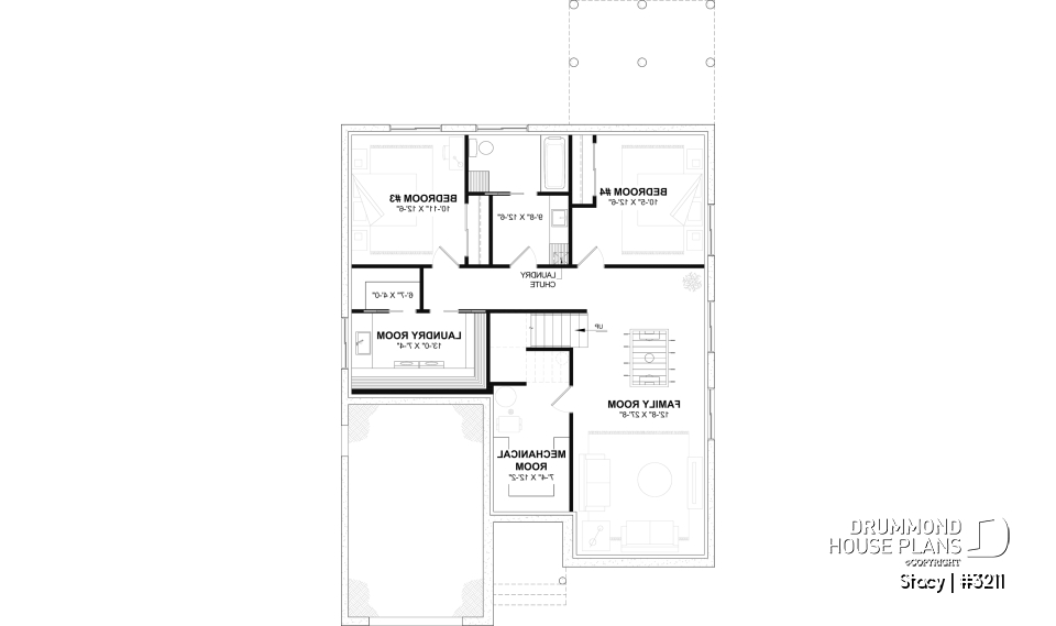 Finished basement (Optional $) - Single-Story House Plan with Garage, 2 bedrooms on main floor, optional finished basement - Stacy