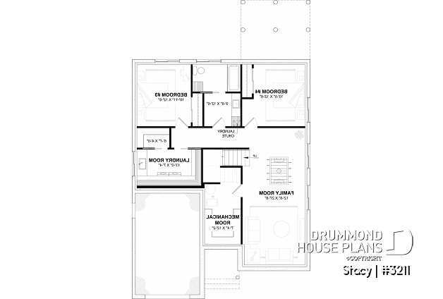 Finished basement - Single-Story Country House Plan with Single Garage, Cathedral Ceiling and Bright Open Living - Stacy