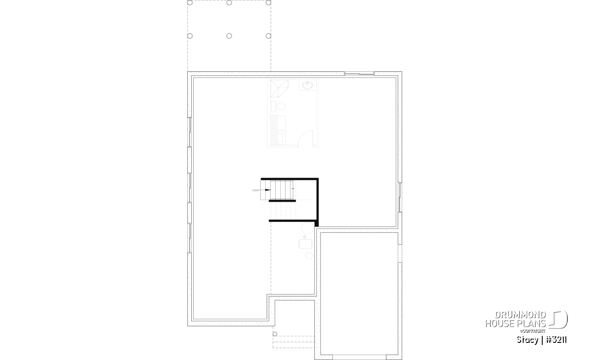 Unfinished basement - Single-Story House Plan with Garage, 2 bedrooms on main floor, optional finished basement - Stacy