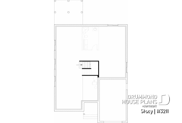Unfinished basement - Single-Story Country House Plan with Single Garage, Cathedral Ceiling and Bright Open Living - Stacy