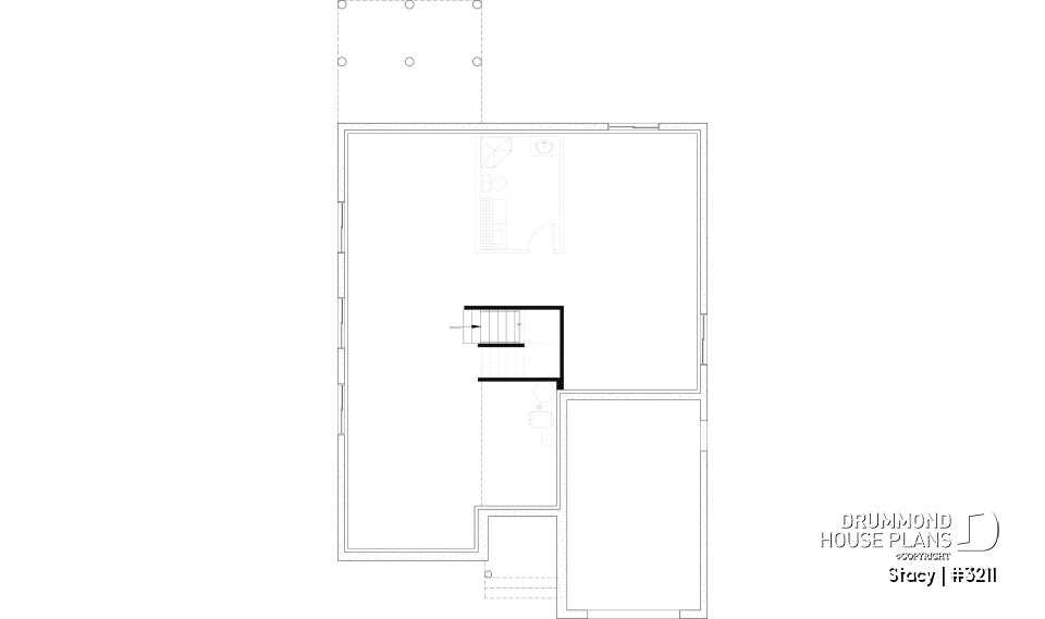 Unfinished basement - Single-Story Country House Plan with Single Garage, Cathedral Ceiling and Bright Open Living - Stacy
