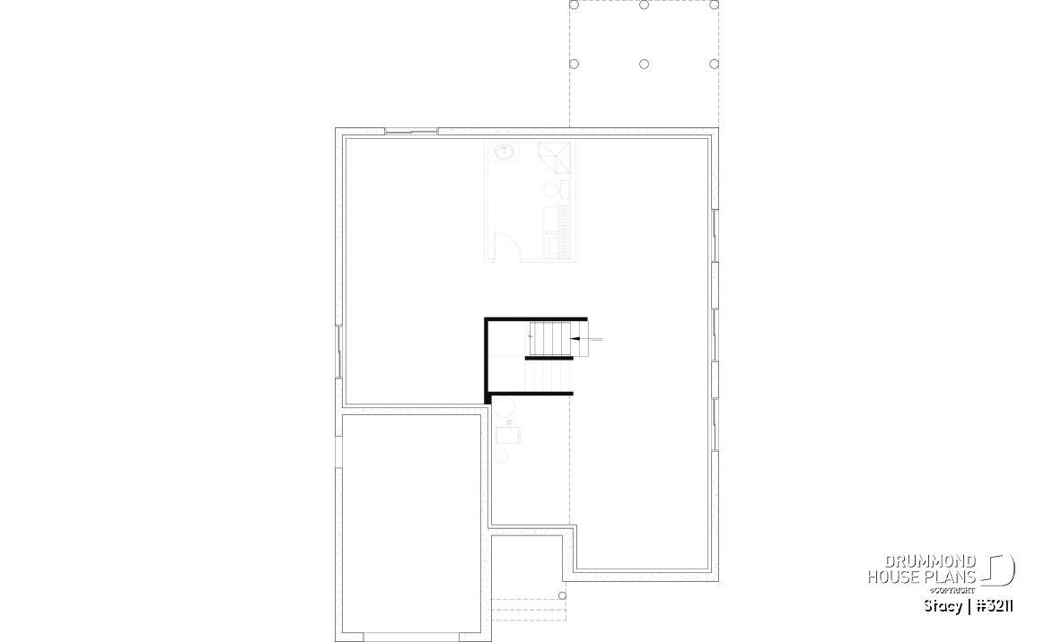 Unfinished basement - Single-Story House Plan with Garage, 2 bedrooms on main floor, optional finished basement - Stacy